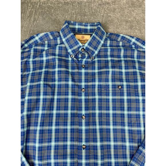 Wrangler Men’s Dress Button Western Blue Striped Shirt Size: XLT excellent - Picture 4 of 10